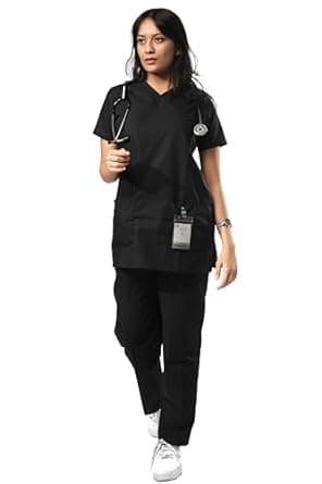 UNIFORM CRAFT Women’s Scrub Suits DSVX || 4 pocket scrubs | Ideal for doctors, dentists, vets, nurses & healthcare professionals (Black, XL)