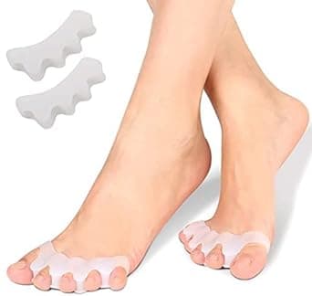 SUEFOR Silicone Gel Toe Separators, 5 Holes High Elastic Toe Straightener Hammer Hallux Valgus Corrector Pain Relief Toe Straightener Achilles Stretcher, Toe Spacers Bunion (White)