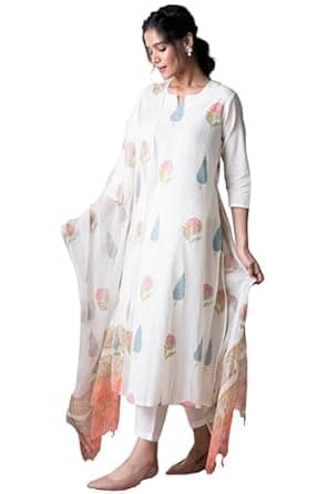 GoSriKi Women's Rayon Blend Straight Printed Kurta with Pant & Dupatta