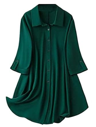 Leriya Fashion Western Dress || Rayon Solid Button Front Shirt Dress for Women || Roll Tab Sleeve & Collared Neck Flared Dress || Office || Summer Short Dresses for Women.