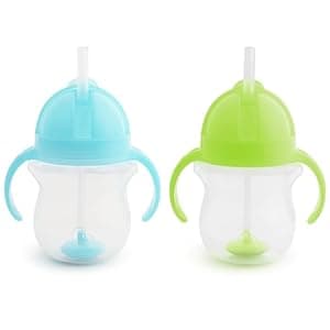 Munchkin® Any Angle™ Weighted Straw Trainer Cup with Click Lock™ Lid, 7 Ounce, 2 Pack, Blue/Green