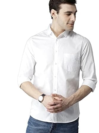 Dennis Lingo Men's Solid Slim Fit Cotton Casual Shirt with Spread Collar & Full Sleeves (Also Available in Plus Size)