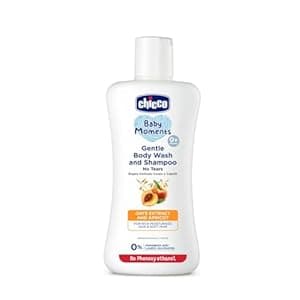 Chicco Baby Moments Gentle Bodywash & Shampoo with Oats Extracts & Apricot, 200ml |Head-to-Toe|No Tears Formula|Moisturized Skin & Hair|Dermatologically Tested | Parabens & Phenoxyethanol Free