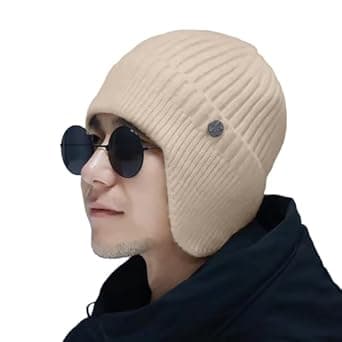 SYGA Winter Woolen Hat Men Ears Protection Beanie Knitted Hat Soft Plush Warm Cap (Above 15 Year)