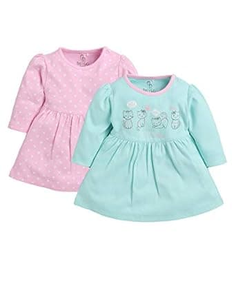 BABY GO Full Sleeve Regular Round Neck A Line Frocks for Baby Girls (Pack of 2)