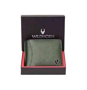 WildHorn Top Grain Leather Wallet for Men I Ultra Strong Stitching I 2 Currency Compartments (Green Print)