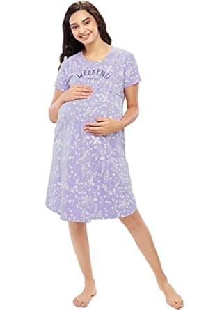 ZEYO Women's Cotton Night Dress Floral Printed Maternity & Feeding Short Nighty Night Gown 5631