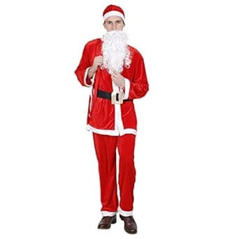 Kaku Fancy Dresses Santa Clause Christmas Costume For Boys & Girls, Velvet Santa Costume with Cap, Belt and Bag-Red & White