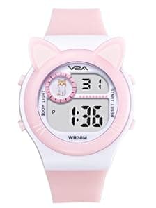 V2A Critter Series Girls Digital Watch with Cat Ears for Ages 3-10 - 7 Color Backlight, 30M Waterproof, Alarm, Stopwatch | Watch for Boys and Girls | Birthday Gift | Return Gift