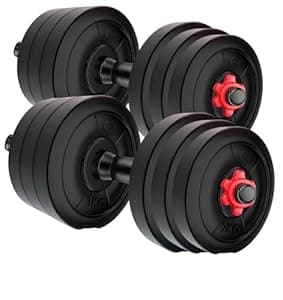 Amazon Brand - Symactive Pvc 20 Kg Adjustable Dumbbells Fitness Kit For Full Body Workout (2 Kg X 4 + 3 Kg X 4 Kg Pvc Weight, One Pair 14'' Dumbbell Rods&Nuts),Black