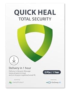 Quick Heal Total Security - 2 PCs, 1 Year | AI Based Device Security for Windows PC | Banking and Browsing Protection | Dark Web Monitoring and Parental Control (Email Delivery in 1 Hour- No CD)