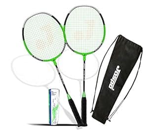 Jaspo Cosmo EZ 100 NANOTECH with Feather Shuttle Pack (2 Racquets + 5 Feather Shuttles + Bag) (Green)