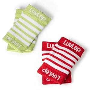 LuvLap Baby Elbow Guards for Crawling Babies, White Red & White Neon, 2 Pairs, Anti Slip Elbow pad for Toddler/Infant Upto 2 Years Age - Soft Fabric & Comfortable, Anti slip & Anti Skid