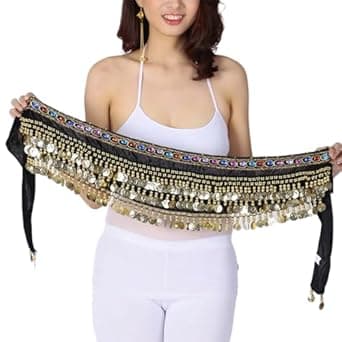 YUPPIN Belly Dance Belt with Sequin Gold Coins, for Women's Hip Hop Costumes Premium Hip Scarf