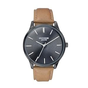 Sonata Poze Quartz Black Dial Tan Leather Strap for Men-SP70046NL01W