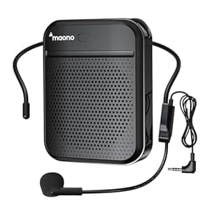 MAONO C06 Portable Voice Amplifier for Teachers, Headset Mic with Speaker Support 10H Battery, Recharge, TF Card for Teaching, Classroom, Supermarket, Tour Guide, Coach (Black)