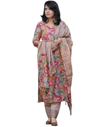 ANNI DESIGNER Women's Cotton Blend Straight Printed Kurta with Pant & Dupatta