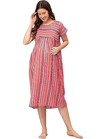 CEE 18 Women's Cotton Solid Floor Length Nighty | Maternity Feeding Nighty for Women | Maternity Feeding Gown Dress for Women | Maternity Maxi Gown Nity for Pregnant Women | Maternity Wear for Women