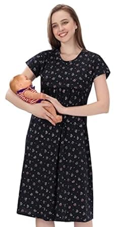 TIGYWIGY Women's Cotton Printed Knee Length Maternity/Feeding/Nursing Nighty_2061