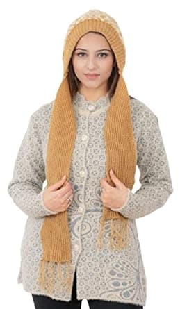 AMOLDO Women's Soft Knitted Winter Warm Woolen Cap with Woolen Lovely Muffler|Fur Cap with Muffler