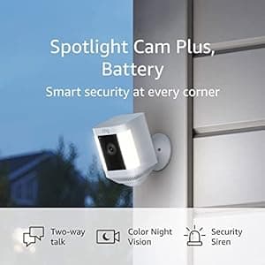 Ring Spotlight Cam Plus, Battery | Two-Way Talk, Color Night Vision, and Security Siren (2022 release) - White