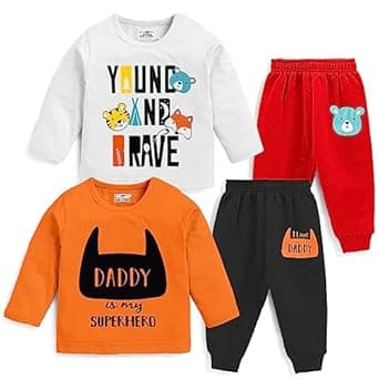 Kuchipoo Baby Boy Regular Fit Cotton T-Shirts and Pyjamas Set