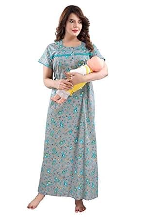 Fabme Women's Pure Cotton Feeding Nighty/Maternity Dress for Post & Pre Pregnancy Wear