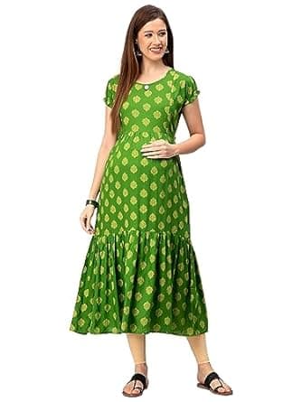 CEE 18 Cotton Rayon A-Line Flared Maternity Feeding Kurti for Women with Zippers | Maxi Gown Dress for Women | Breastfeeding Dress for Mothers | Feeding Kurti for Women | Maternity Wear for Women