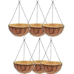 MUDDSTYLES Coco Coir 8Inches Plant Container Baskets Hanging Pots Indoor Outdoor Gardning Planter Set (Pack of 6)