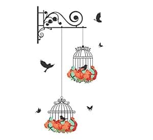 Decals Design 'Hanging Birds Cage with Flowers' Wall Sticker (PVC Vinyl, 50 cm x 70 cm)