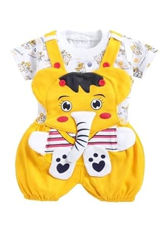 Mommy Club Baby Boy's & Baby Girl's Jumbo The Elephant Dungaree For 0-6Months Baby || Dress Clothes For Baby Boy And Baby Girl (Yellow, 0-18 Months)