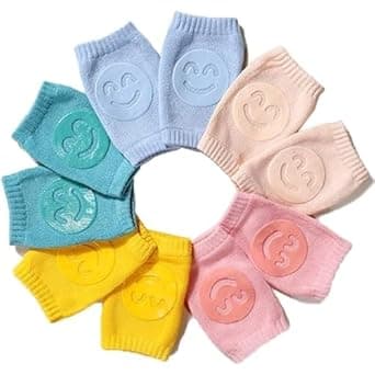 MNP 3-Pairs Baby Knee Pads for Crawling - Smiley Anti-Slip, Soft Protection Knee Pads for Kids & Toddlers up to 2 Years - Elbow Pads for Babies