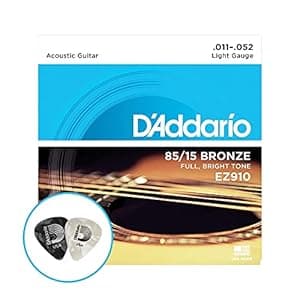 Bronze EZ910 011-.052 Light Gauge 85/15 Full Bright Tone Acoustic Guitar Strings Set with FREE 2- Planet Waves Guitar Plectrums. marketed by YEEN