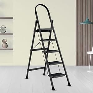 Plantex Ladder for Home/Strong Foldable Wide 5 Step Ladder/Anti-Skid 5 Step Ladder - (Apex - Black)