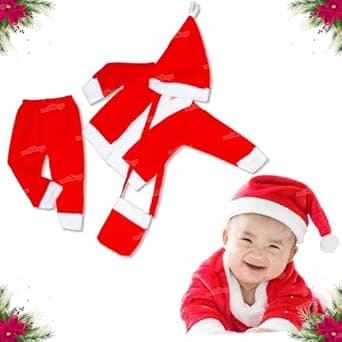 Zest 4 Toyz Santa Claus Dress for Kids Christmas Costume Dress with Jacket Pant Cap and Pouch Santa Dress for Boys and Girls