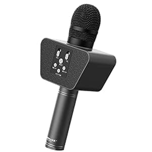 LANDMARK BT55 Handheld Wireless Singing Mic Multi-Function Bluetooth Karaoke Microphone with Inbuilt Bluetooth Speaker, Recorder for Smart Phones, Laptop, Tablet - Black