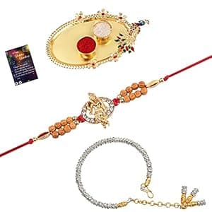 SILVER SHINE Bhaiya Bhabhi Rakhi with Pooja Thali Kumkum Chawal