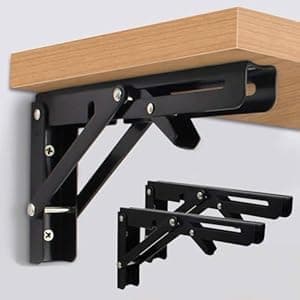 LIMBANI BROTHERS Folding Shelf Brackets, Heavy Duty Collapsible Shelf Bracket, Black DIY L Bracket for Workbench Folding Table Hinge, Max Load: 330lb, Pack of 2 (30 CM)