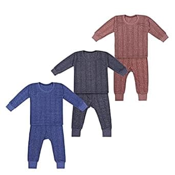 PURSUE FASHION Unisex Kids Winter Wear Fleece Front Open Thermal Innerwear Top & Full Pant Woolen Warmer Combo Set for Girls Boys, Kids Unisex Body Warmer Thermal (Set of 3)