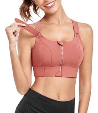 GLAMORAS Women Polyester Spandex High Impact Front Zip Sports Bra Longline Fitness Criss Cross Back Crop Tops Tank Gym Yoga Workout, Size: M-4XL