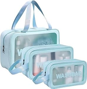 KUKLAR Washbag Pouch Bag for Home & Travel, Toiletry Bag for, Brushes, Accessories Set of 3 (Sky Blue)