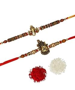 FRESH FROM LOOM Set Of 2-piece Rakhi for Brother with Roli Chawal | Handcrafted-Local Artisian | Men Rakshabandan Gifts from Sister | Rakhis for Brothers Bhabhi Kids (Set of 2 pc)