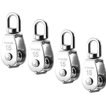 Magideal 4 Piece M15 Heavy Duty Single Wheel Swivel Rigging Lifting Rope Pulley Block (Silver, Set of 4)