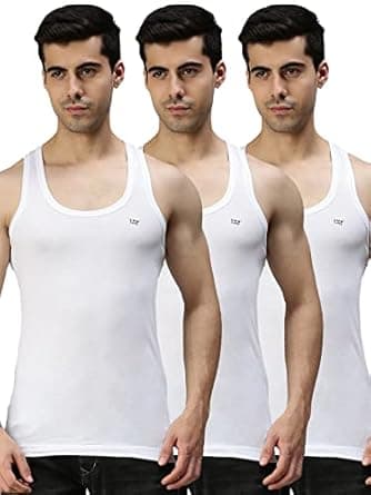 Lux Cozi Men's White Round Neck Sleeveless Cotton Vest (Pack of 3)