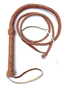 PETS TRIANGLE 6FT Real Leather Bull Whip (14 Plaits Leather Braided Whip) Tan Color