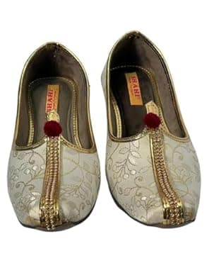 SHAHI PUNJABI FOOTWEAR Golden Punjabi Jutti for Men's & Boys | Designer Sherwani Mojari | Ethnic Traditional Embroidered Jooti | Flat Mojari