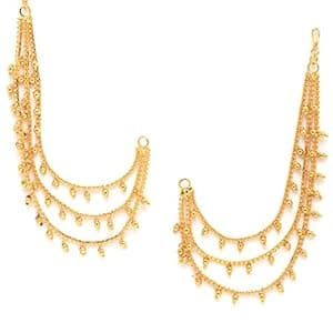 Zeneme Traditional Brass 18 K Gold Plated Wedding Jewellery Bahubali Inspired Long Chain Jhumki Earrings for Women and Girl