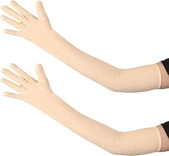 F Y V Cotton Full Hand Sun Burn Protection Arm Sleeves for Women and Girls - UV Tan Dust Protection Hand Gloves Arm Cover Ideal for Outdoor Activity