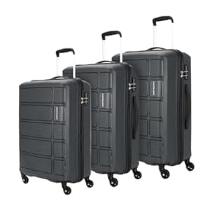 Kamiliant by American Tourister Harrier 3 Pc Set 56 cms, 68 cms & 78 cms- Small, Medium & Large Polypropylene (PP) Hard Sided 4 Wheels Spinner Luggage Set/Suitcase Set/Trolley Bag Set (Iron Grey)