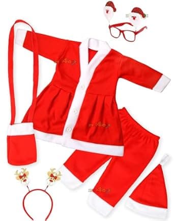 Zest 4 Toyz Santa Claus Dress for Kids Christmas Dress for Girls with Frock Lower Cap Hairband Goggle and Pouch Santa Dress for Girls